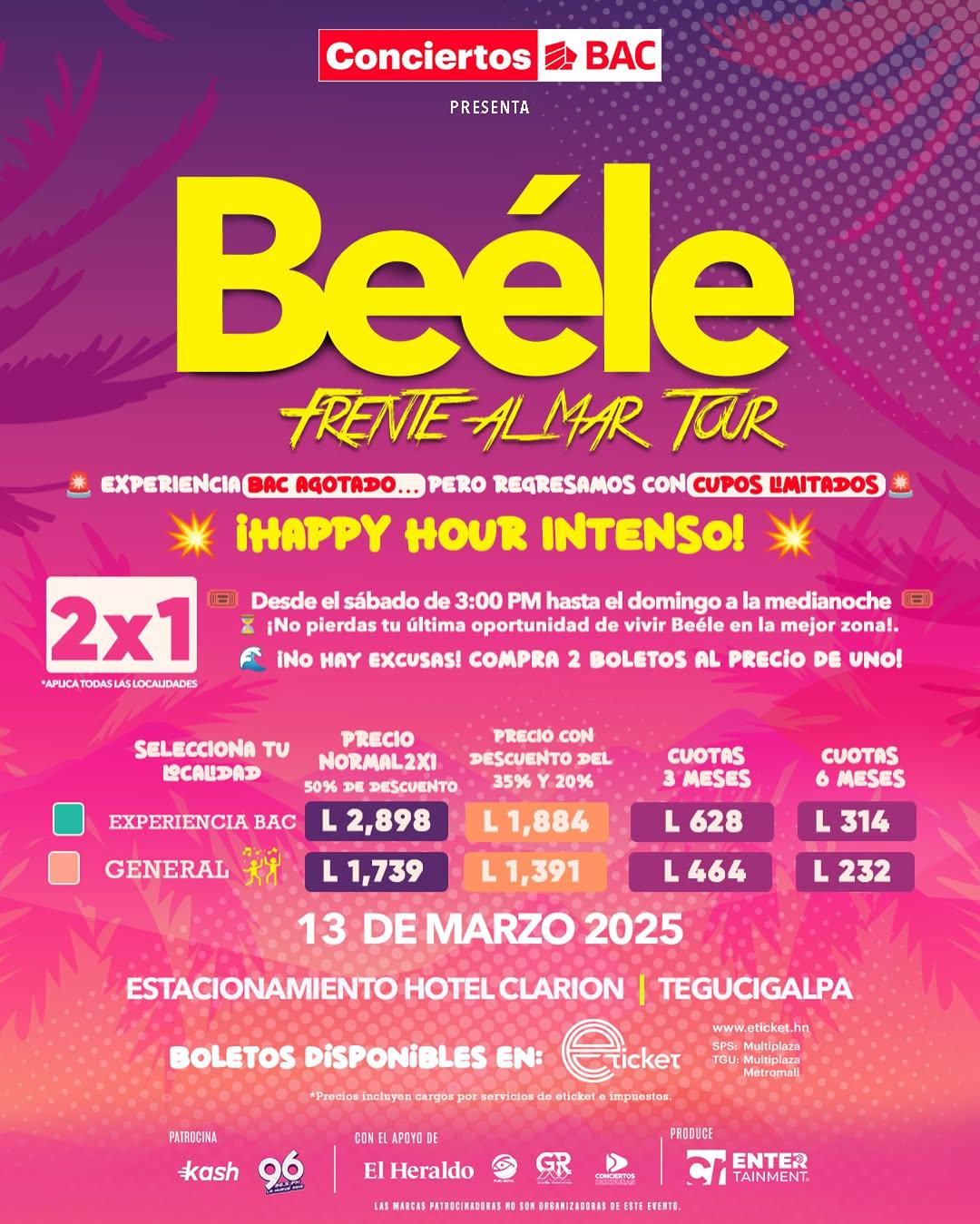 Beéle viene a Tegucigalpa con su “Frente al Mar Tour” Beéle viene a Tegucigalpa con su “Frente al Mar Tour”
