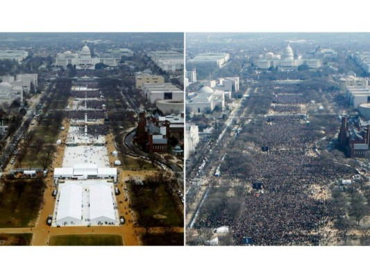 <br/>3. Aunque no hay datos oficiales, las autoridades de Washington DC anunciaron que cerca de un millón de personas apoyaron en la capital estadounidense para ver al republicano y magnate inmobiliario asumir su cargo como jefe de Estado. Se dice que en 2009, Obama pudo alcanzar reunir 1.8 millones. Lo cierto es que las imágenes de las grandes agencias de noticias hablaban por si mismas en fotos comparativas entre ambas tomas de posesión.