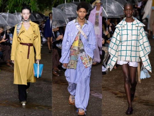 La lluvia no pudo arruinar la presentación del diseñador de Lanvin, Bruno Sialleli. Las caricaturas y comic de su infancia fueron su inspiración y los combinó con colores pasteles.