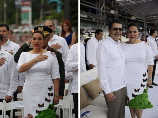 Este es el segundo año consecutivo en que el diseñador Roberto Ramírez y la artista Luz Medina Bonta colaboran para vestir a la Primera Dama Ana García Hernández en el Día de Independencia. (Fotos: Leonel Estrada)