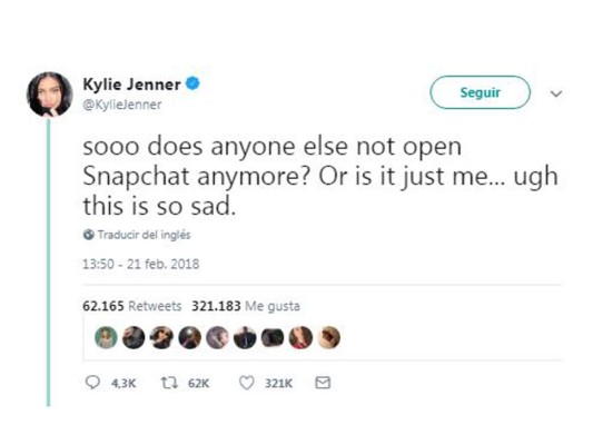 Kylie Jenner hace perder a Snapchat millones de dólares por uno de sus tweet