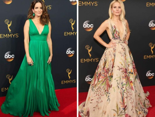 Tina Fey en Oscar de la Renta / Kristen Bell en Zuhair Murad Tina Fey en Oscar de la Renta / Kristen Bell en Zuhair Murad
