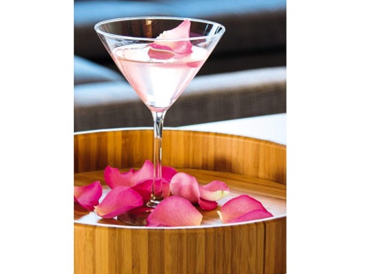 Love blossom. Mezcla 55 ml de Gin, 55 ml de zumo de arándanos, 10 ml de zumo de licha y 10 ml de jarabe de fresa. Vierte el coctel en una copa de Martini previamente enfriada en la nevera. Decora con un pétalo de rosa.