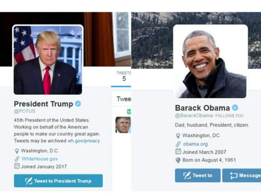 <br/>10. La cuenta oficial del presidente de USA en Twitter @POTUS pasó del expresidente Barack Obama al mandatario actual, Donald Trump. Mira la diferencia de la información, y los rostros, en ambos perfiles. La era del <br/>magnate republicano Donald John Trump ha comenzado…