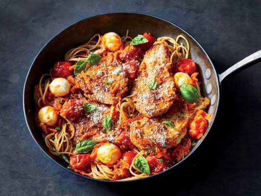 Cooking Light: Dinner Tonight: Cheesey Tomato Basil Chicken Pasta Photography: Caitlin Bensel, Food Styling: Tina Stamos, Prop Styling Heather Chadduck Hillegas Cooking Light: Dinner Tonight: Cheesey Tomato Basil Chicken Pasta Photography: Caitlin Bensel, Food Styling: Tina Stamos, Prop Styling Heather Chadduck Hillegas