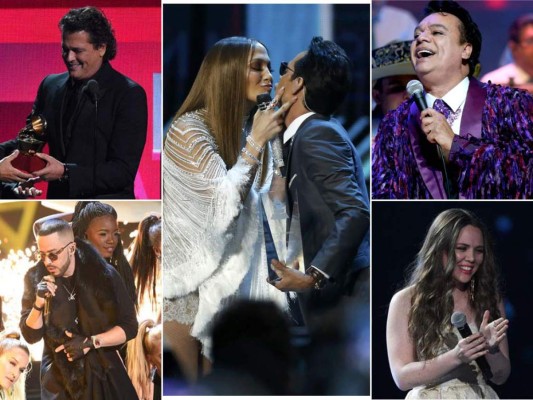 El beso entre Jlo y Marc Anthony, el triunfo del fallecido Juan Gabriel fueron algunos de los mejores momentos de la décimo séptima entrega de los Latin Grammy