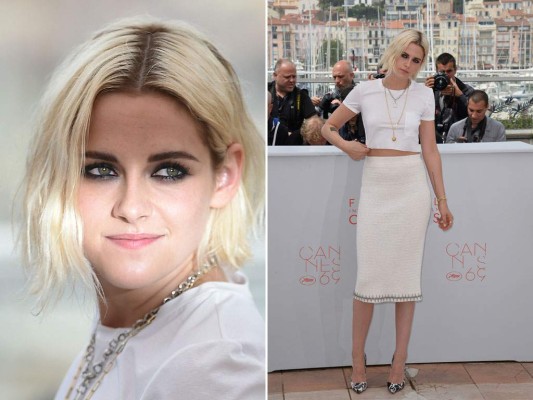 Kristen Stewar, otra de las protagonistas de Café Society, optó por una camiseta y una falda de tubo de tweed de Chanel y una camiseta crop blanca. Los zapatos eran de Christian Louboutin. Kristen Stewar, otra de las protagonistas de Café Society, optó por una camiseta y una falda de tubo de tweed de Chanel y una camiseta crop blanca. Los zapatos eran de Christian Louboutin.