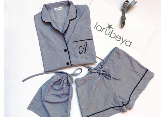 Pijamas 100 por ciento algodón en diseños atemporales, versión short y pantalón, personalizadas con monograma bordado by @larubeyahn