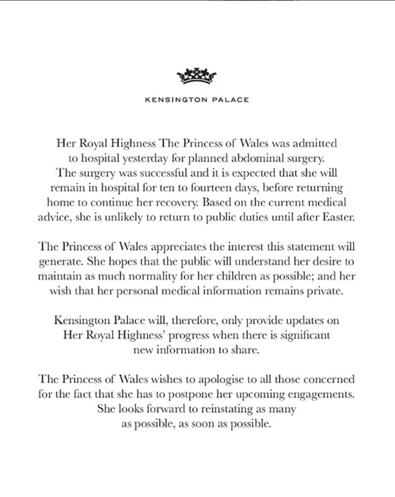 Comunicado que hizo el Palacio de Kensington Comunicado que hizo el Palacio de Kensington