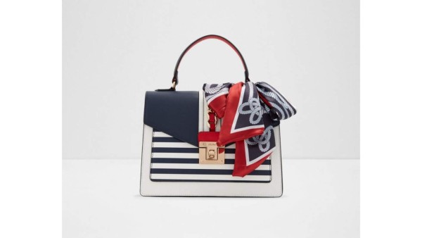 Glenda bag con estampado a rayas y pañuelo de seda. Puede llevarse como bolso de mano o cruzarse como bandolera con asas desmontables by Aldo
