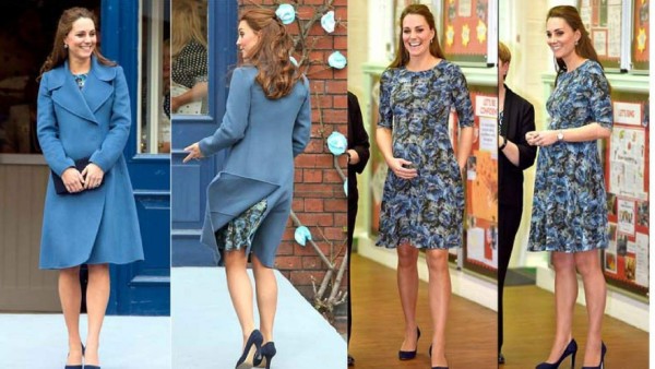 Aquí con un abrigo Sportmax que cubrió un vestido floreado de la marca Seraphine y terminó su look con unos zapatos Jimmy Choo.
