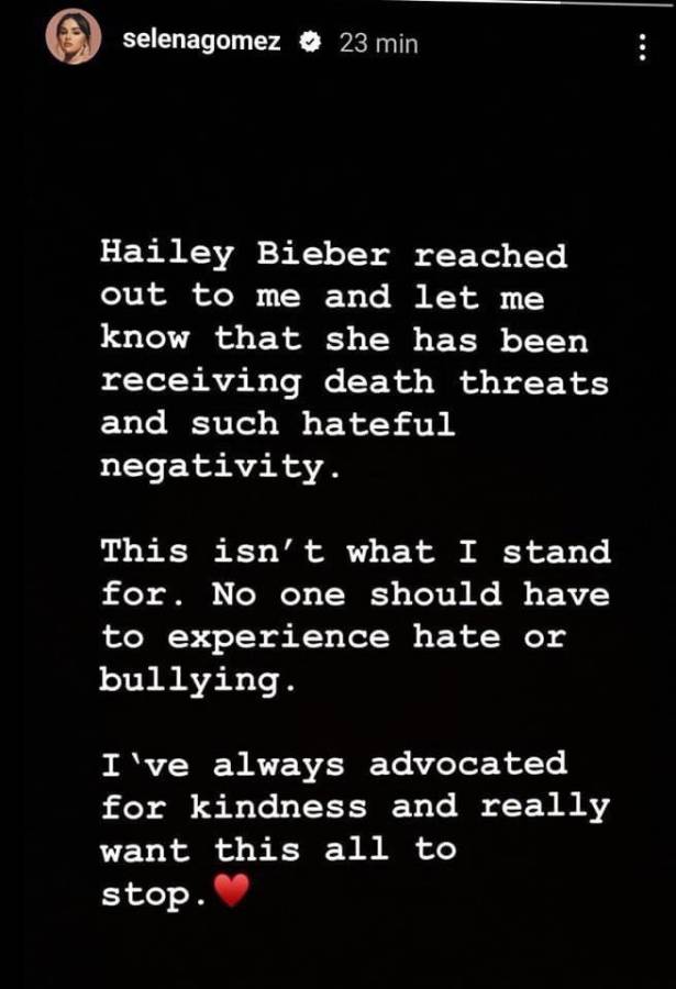 Hailey Bieber agradece a Selena Gómez por haberla defendido Hailey Bieber agradece a Selena Gómez por haberla defendido