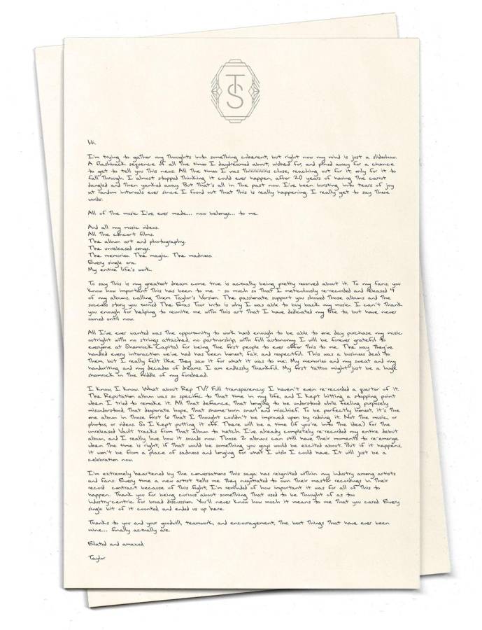 La carta de Taylor Swift para sus fans. La carta de Taylor Swift para sus fans.