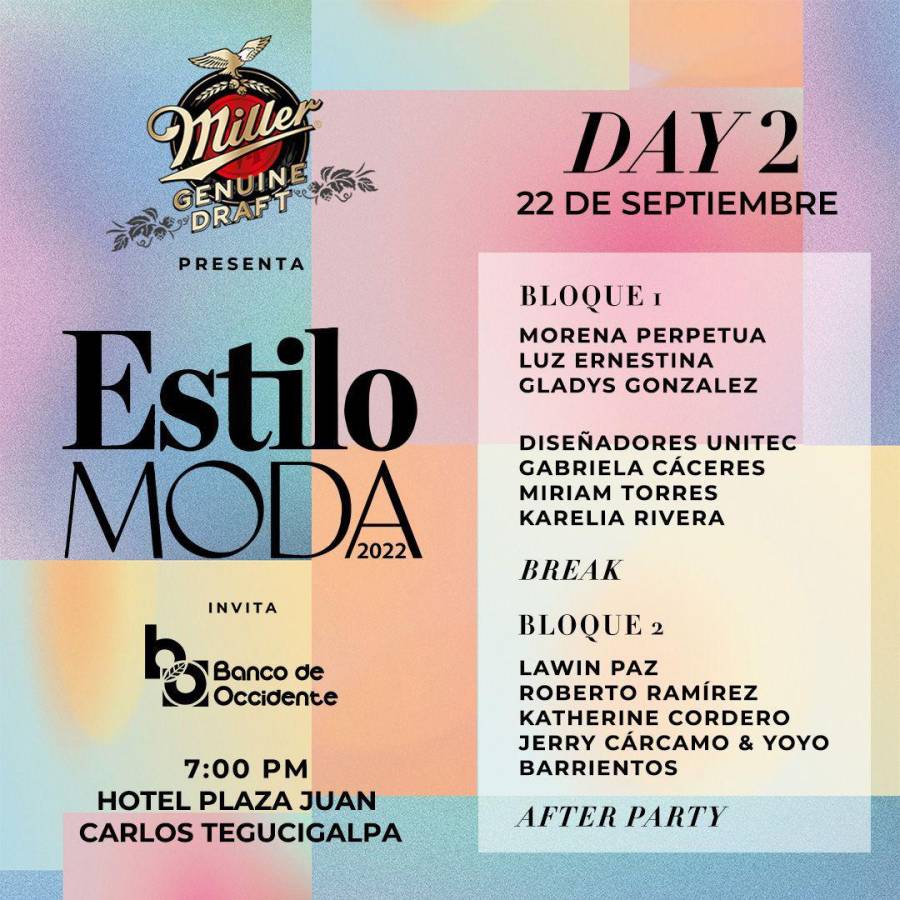 El schedule del Día 2 promete también grandes sorpresas con las colaboraciones artísticas de Morena Perpetua & Don Camazots; Roberto Ramírez & Ciserón, Jerry Carcamo & Yoyo Barrientos, además de la presentación de las exclusivas piezas de la diseñadora de joyas venezolana, Katherine Cordero El schedule del Día 2 promete también grandes sorpresas con las colaboraciones artísticas de Morena Perpetua & Don Camazots; Roberto Ramírez & Ciserón, Jerry Carcamo & Yoyo Barrientos, además de la presentación de las exclusivas piezas de la diseñadora de joyas venezolana, Katherine Cordero