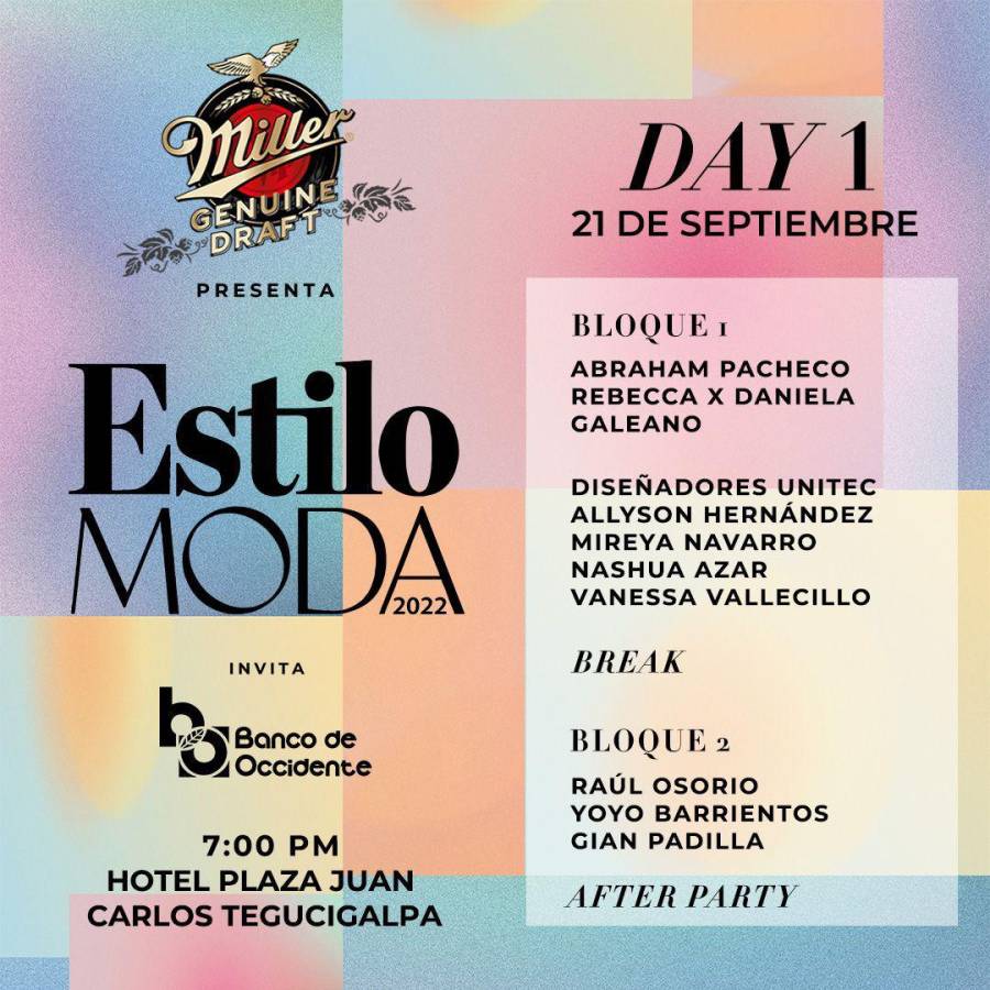 La programación del Día 1, que arranca con el debut de Abraham Pacheco y culmina con la participación de la diseñadora Gian Padilla La programación del Día 1, que arranca con el debut de Abraham Pacheco y culmina con la participación de la diseñadora Gian Padilla