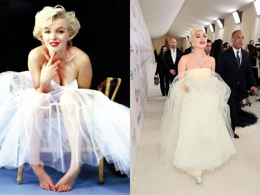 Este look lo usó en homenaje a la época dorada de Hollywood, al estilo de Marilyn Monroe.