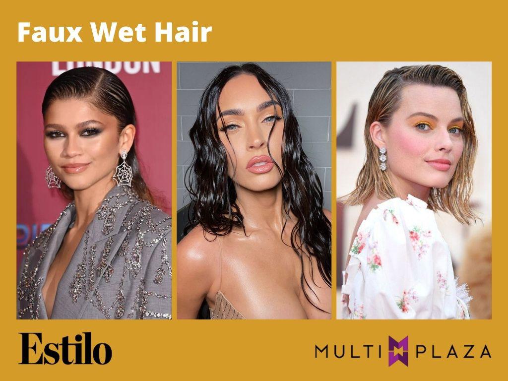 El efecto mojado en el cabello ha tomado protagonismo en los últimos años pero este 2022 vuelve con fuerza. Este look es totalmente favorecedor, resalta tus facciones y deja al descubierto tu rostro para destacar tu maquillaje, joyas, escote. 
