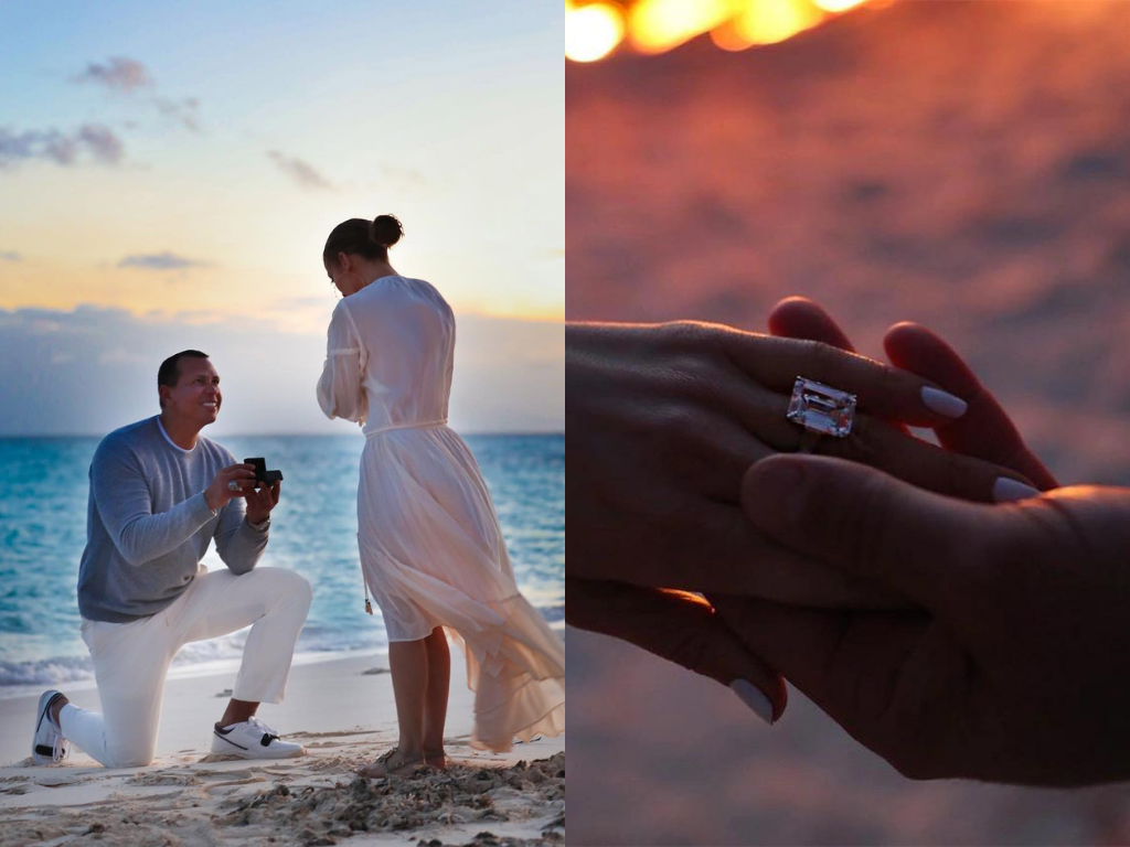 Pero los prometidos de JLO no terminaron ahí. Ella y Alex Rodríguez se comprometieron en 2019, luego de dos años de noviazgo. El deportista se arrodilló para hacerle la gran pregunta con un anillo de diamantes de talla esmeralda de 15 quilates, cuyo valor se estima entre 1 millón y 5 millones de dólares. Después de múltiples rumores de infidelidad, ambos se separaron en 2021.