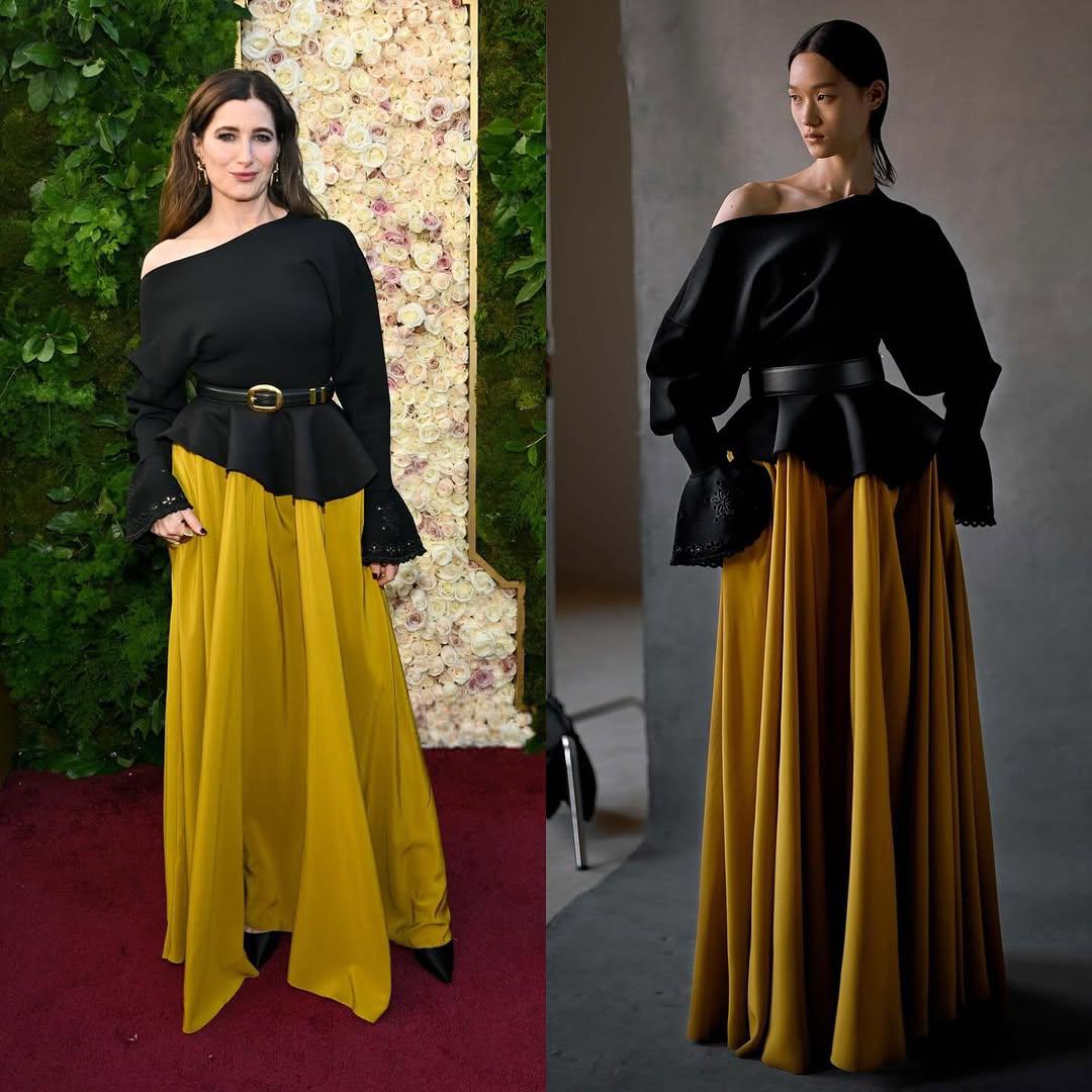 Kathryn Hahn brilló en los Golden Globes 2025 con un sofisticado vestido de la colección Altuzarra Spring/Summer 2025 Ready-to-Wear. 