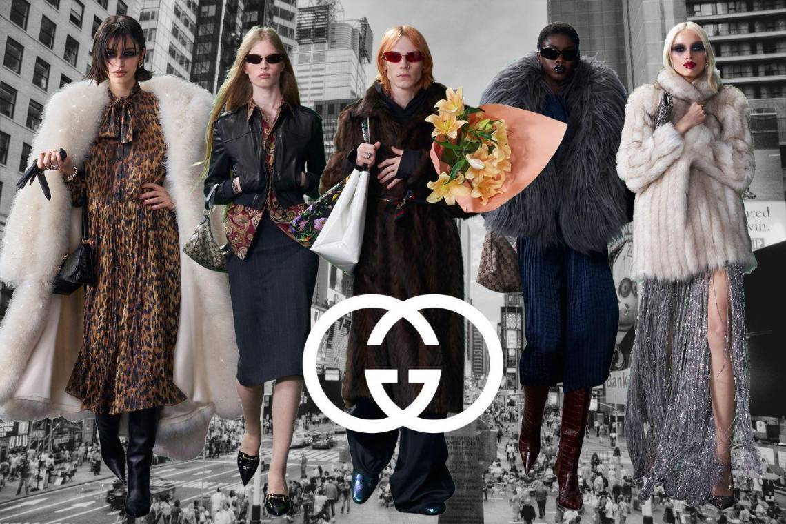 Denma Gvasalia, el actual director creativo de Gucci, cerró Times Square para presentar la colección crucero 2027 de la casa de moda italiana en el epicentro de Nueva York, donde predominaron los estampados extravagantes, abrigos de borrego con apariencia de piel y chaquetas de cuero a lo largo del desfile, bridando homenaje al estilo urbano neoyorquino combinado con el glamour italiano clásico.