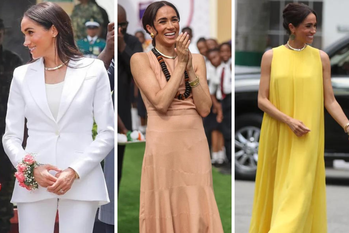Meghan Markle ha deslumbrado con su radiante presencia durante la extensa gira de 72 horas por Nigeria, acompañada del Príncipe Harry. Durante este viaje destinado a promover los Juegos Invictus, fundados por el hijo menor de Carlos III, la pareja real ha dejado una impresión imborrable. Y como era de esperarse Markle ha exhibido su inigualable estilo con una elegancia impecable, cautivando a los entusiastas de la moda con una serie de looks sorprendentes.