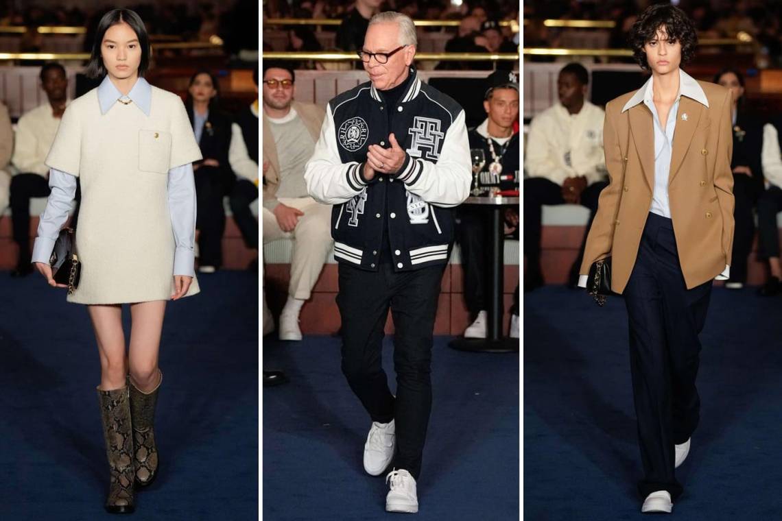 Tommy Hilfiger regresó a la Semana de la Moda de Nueva York con una colección divertida. La gran novedad fue el volumen, con abrigos anchos hasta el hombro y largos hasta el tobillo, jerséis gruesos, cuellos de camisa enormes y bufandas de punto de dos metros de largo.