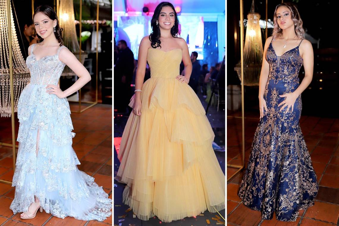 El brillo y la magia de la prom de la clase 2024 de Academia Los Pinares contrastaba a la perfección con la belleza natural y la alegría de las seniors, que ataviadas en glamorosos diseños disfrutaron esa noche de principio a fin. En la imagen: Daniela Tróchez, Aitana Matuty y Rebeca Puerto.