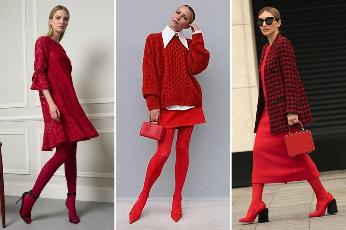 Una de las tendencias para invierno son las medias rojas, que se han convertido en la pieza del armario ideal para lucir con cualquier outif, ya sea de día o de noche.