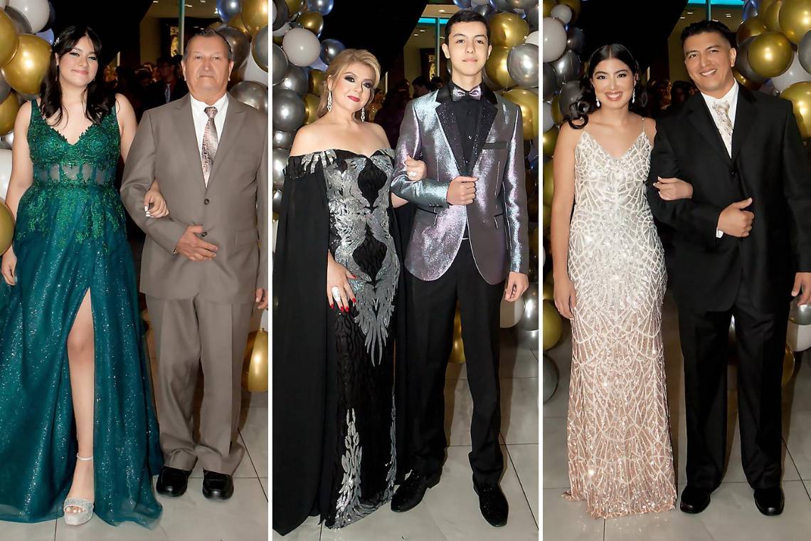 Los orgullosos padres desfilaron del brazo de sus hijos, en medio de una puerta de globos en tonos gris, dorado y beige, mientras se escuchaban los aplausos y ovaciones de los invitados. En la pista, los graduados y padres se posaron para bailar la famosa coreografía de Bridgerton. Luego, los alumnos salieron y volvieron a entrar para realizar el brindis y disfrutar de la fiesta.