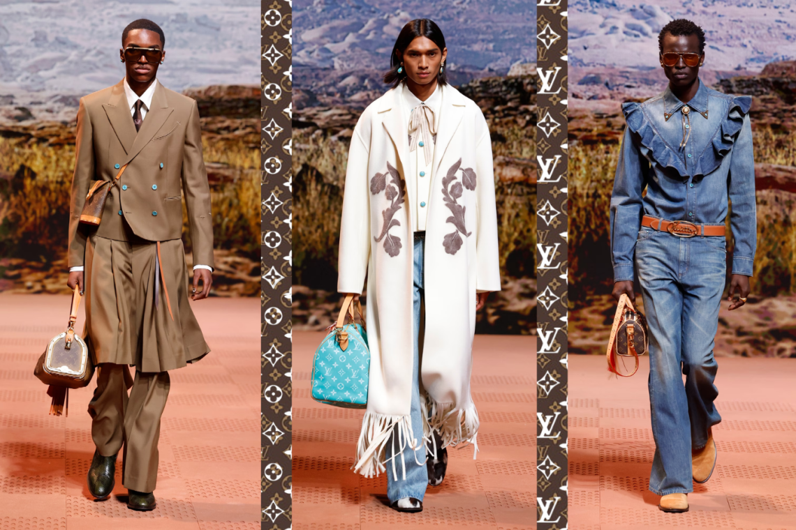 ¡La Semana de la Moda Masculina de París nos sigue maravillando! Louis Vuitton acaparó la atención al presentar su tan esperada colección Otoño Invierno 2024/2025, diseñada por Pharrell Williams. El director creativo llevó el estilo vaquero americano a Francia, donde las botas y los sombreros no pararon de deslumbrar en el escenario, mismo que estaba ambientado como un desierto del lejano oeste. Con más de 80 looks presentados en el show, estos fueron los principales elementos que destacaron en los atuendos presentados en este desfile único.