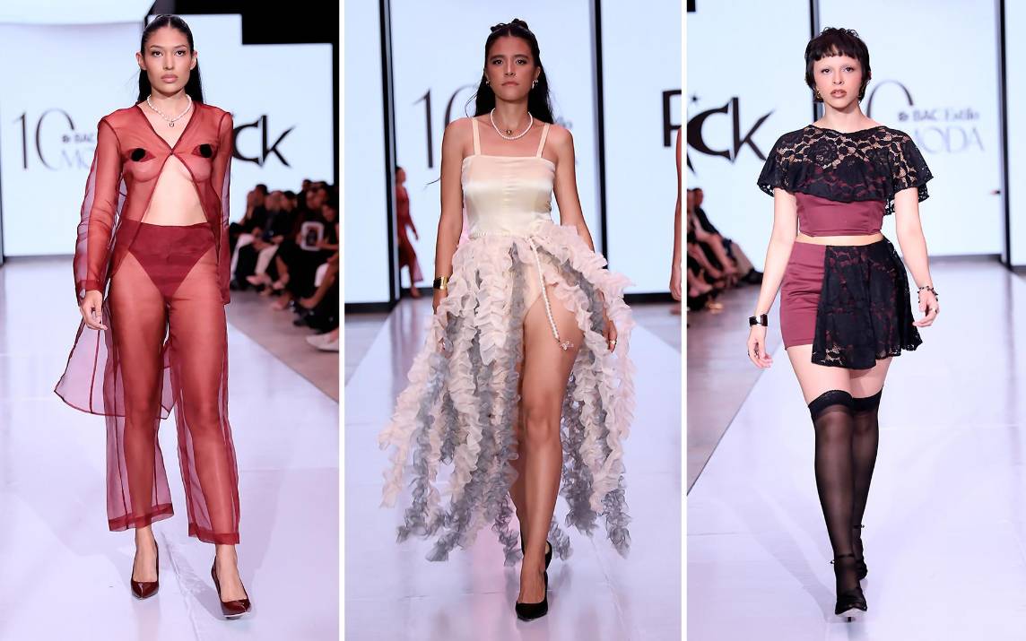 Erick Molina se unió al line up de la X edición de BAC Estilo Moda como diseñador emergente bajo su marca RICK. Molina apostó por una colección de contrastes entre texturas transparentes, encajes, organza y velvet negro. Su colección, denominada Mircalla, está inspirada en el universo de Carmilla, una novela corta gótica escrita por el escritor irlandés, Sheridan Le Fanu en 1872. A través de encajes, transparencias, organza y velvet negro, el diseñador plasma un viaje de amor trágico y tóxico, contrastado con fibras naturales como lino y algodón que aportan frescura a la propuesta.