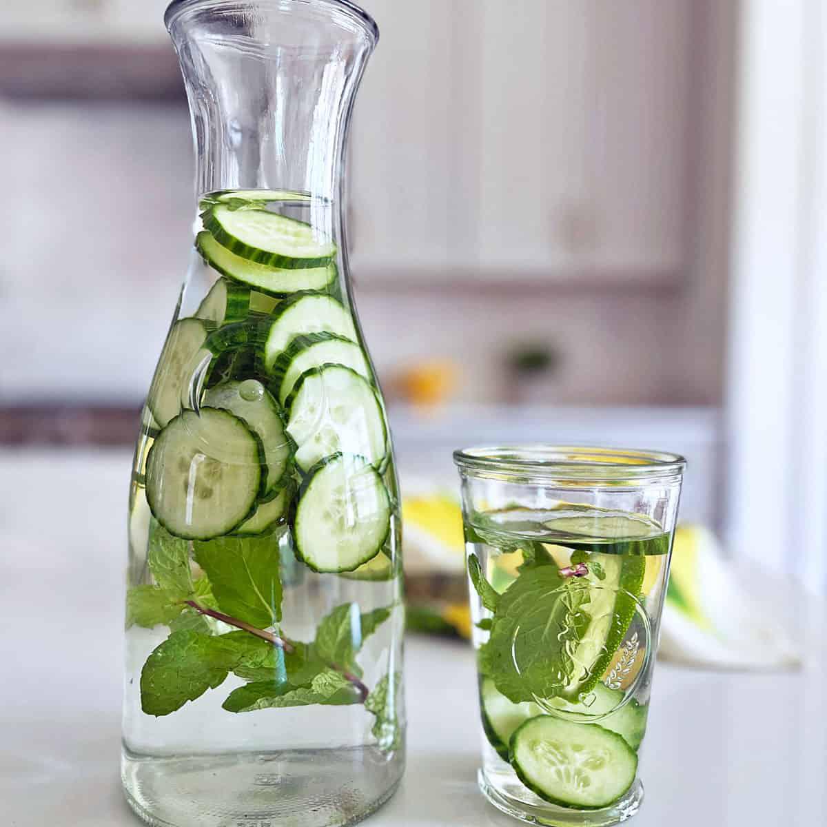 <b>5. AGUA CON PEPINO.</b> Añadir unas rodajas de pepino al agua que consumes regularmente es una excelente forma de hidratar tu organismo y liberar toxinas. Esta combinación te refrescará de inmediato ya que el pepino contiene altos niveles de agua y como un beneficio adicional te ayudará a eliminar toxinas. Tómate el agua y come también el pepino, recuerda que tiene acción antioxidante, y gracias a sus vitaminas, interviene en la formación de colágeno, glóbulos rojos y favorece la absorción del hierro. 