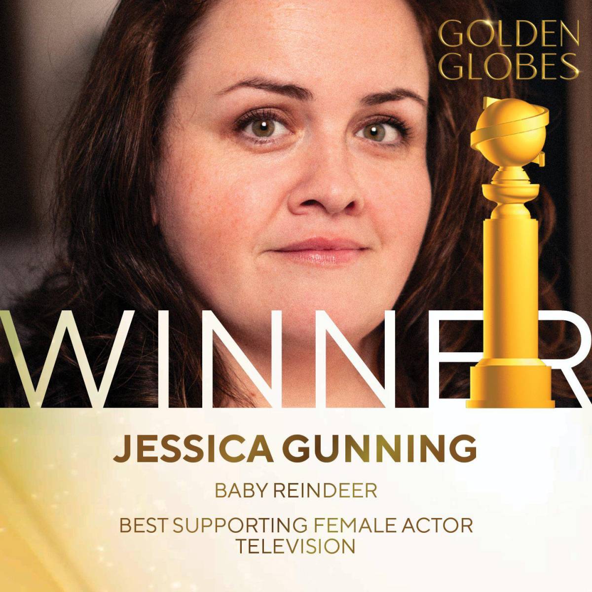 El premio a la Mejor Actriz de Reparto en Televisión fue otorgado a Jessica Gunning por su interpretación en <i>Baby Reindeer</i>. Este reconocimiento resalta su destacado desempeño en la serie.