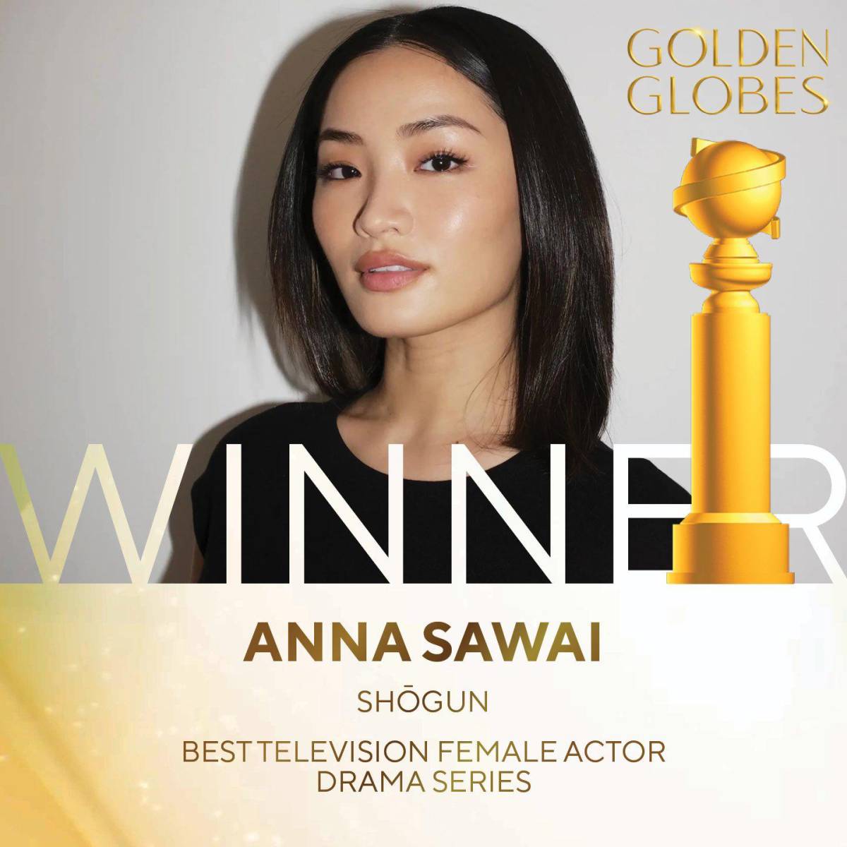 Anna Sawai recibió el premio a Mejor Actriz Femenina en Televisión – Serie Dramática por su interpretación en <i>Shōgun</i>. Este reconocimiento destaca su destacada actuación en la serie.