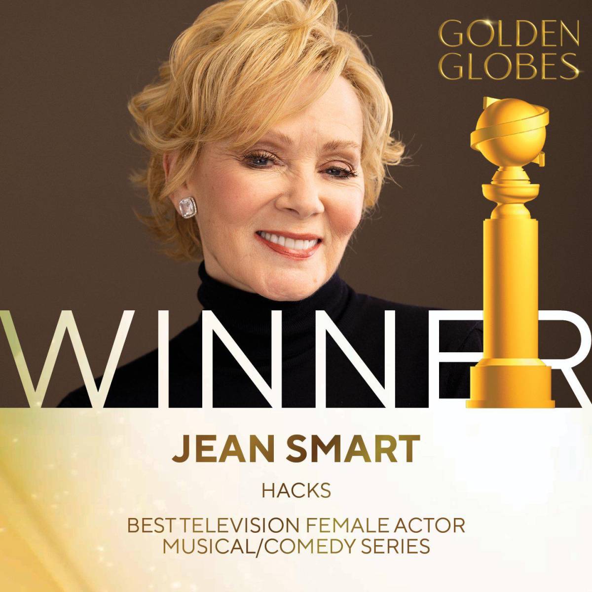 El premio a la Mejor Actriz en Televisión – Serie Musical o de Comedia fue otorgado a Jean Smart por su interpretación en <i>Hacks</i>. Este reconocimiento subraya su destacado desempeño en la serie.