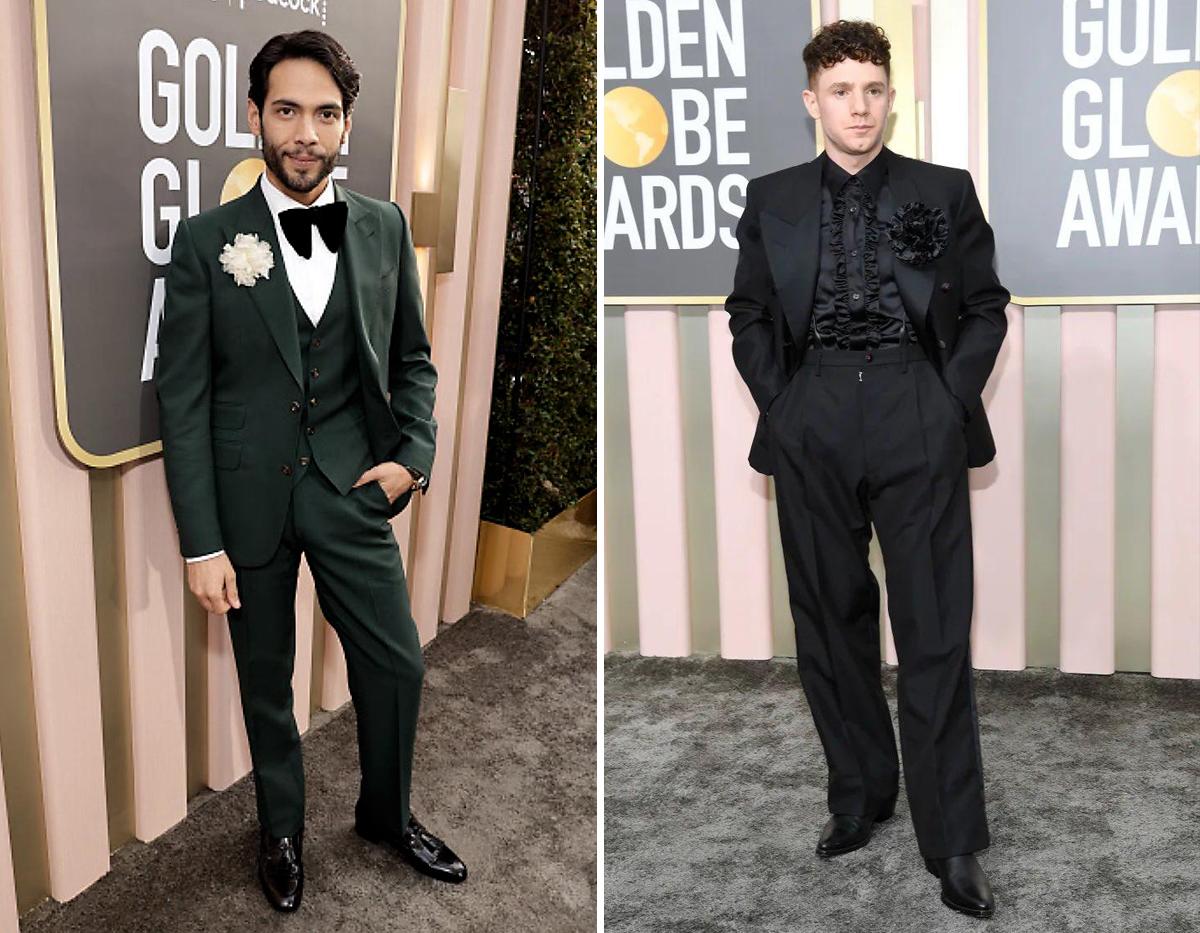 Diego Calva, con un traje verde de Gucci. 