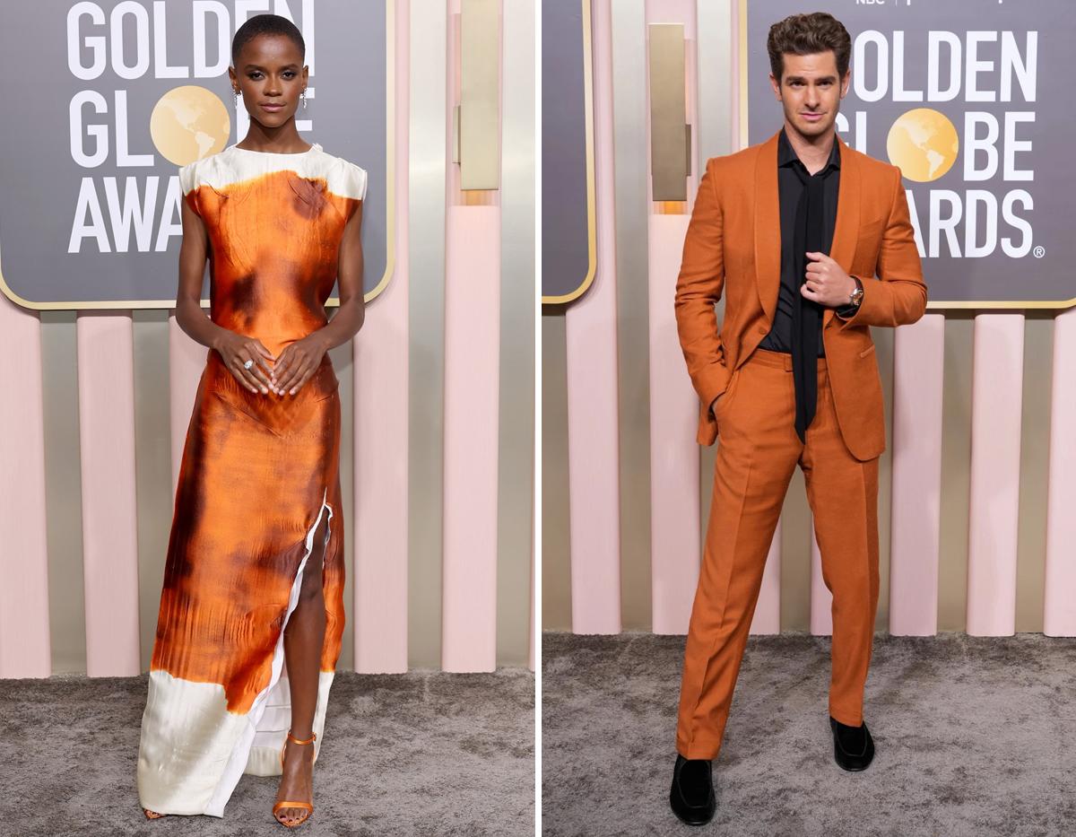 Leticia Wright en Prada y Andrew Garfield en Zegna