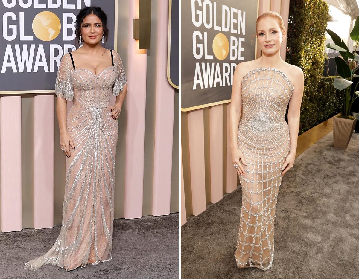 <b>Salma Hayek con un increíble vestido bañado en cristales de Gucci</b> y Jessica Chastain lució un Óscar de la Renta 