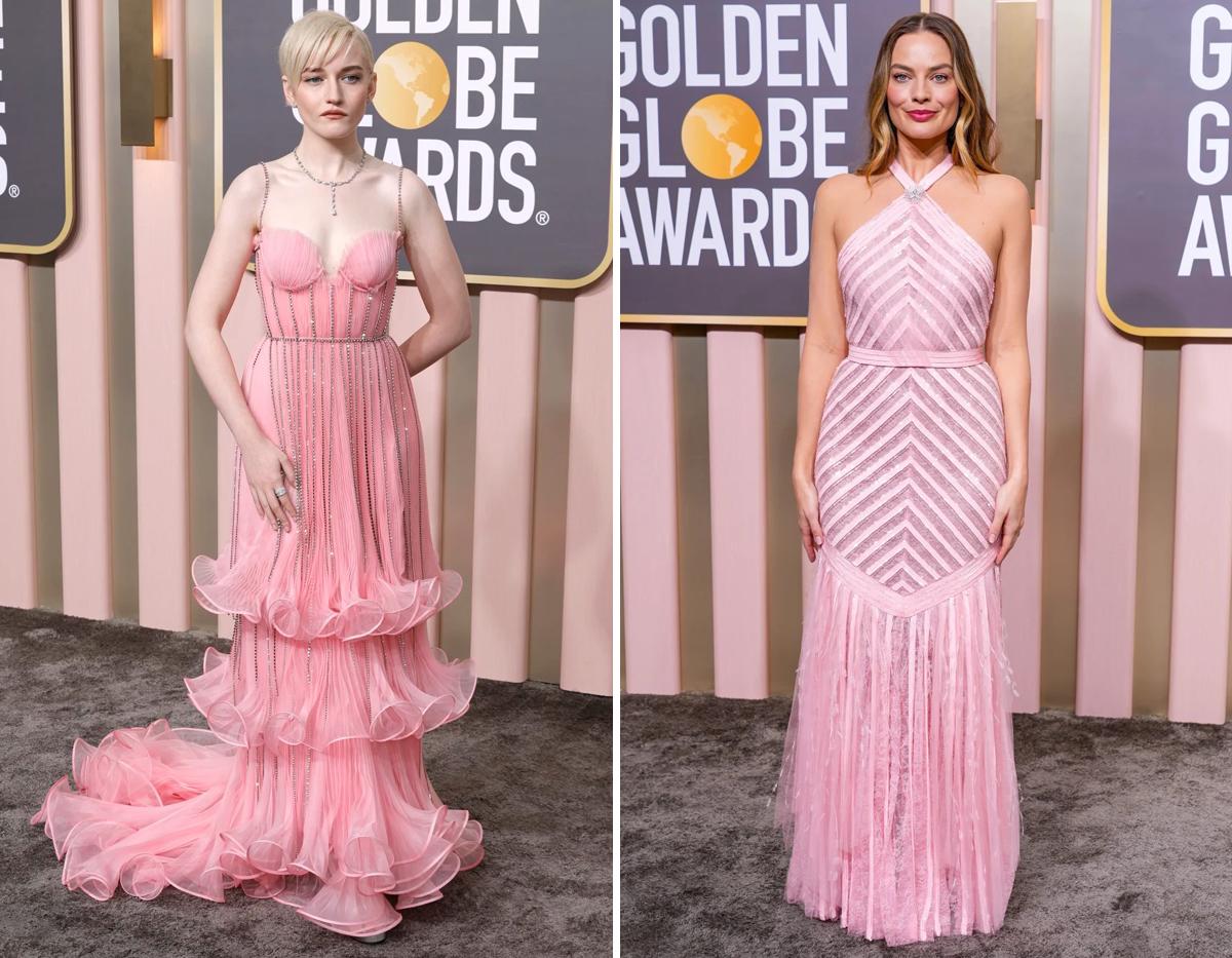 Con un fabuloso vestido rosa de Gucci llegó Julia Garner y por su parte Margot Robbie luci un vestido de la firma Chanel 