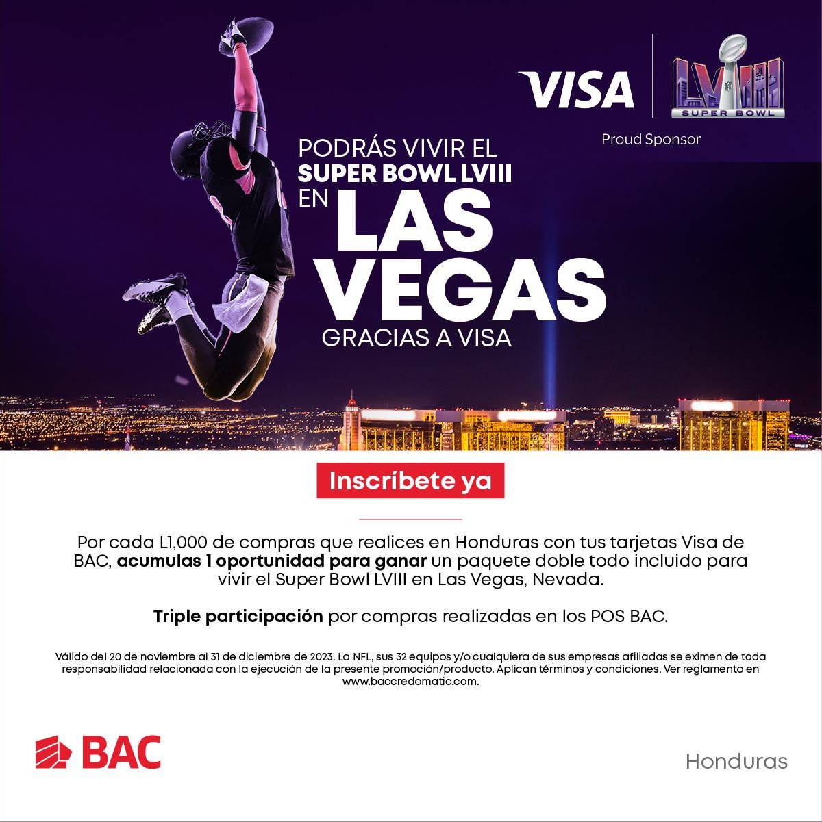 Podrás vivir el Super Bowl LVIII en Las Vegas, Nevada: ¡Gracias a Visa y BAC!