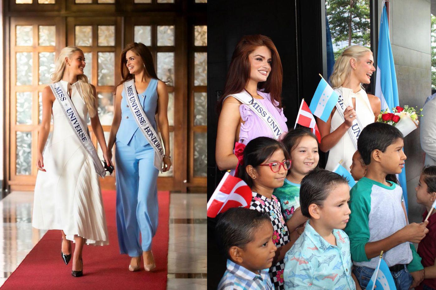 Fue recibida por Stephanie Cam, quien representó a Honduras en Miss Universo 2024 y agradeció a Maria Victoria por su visita a Honduras. 