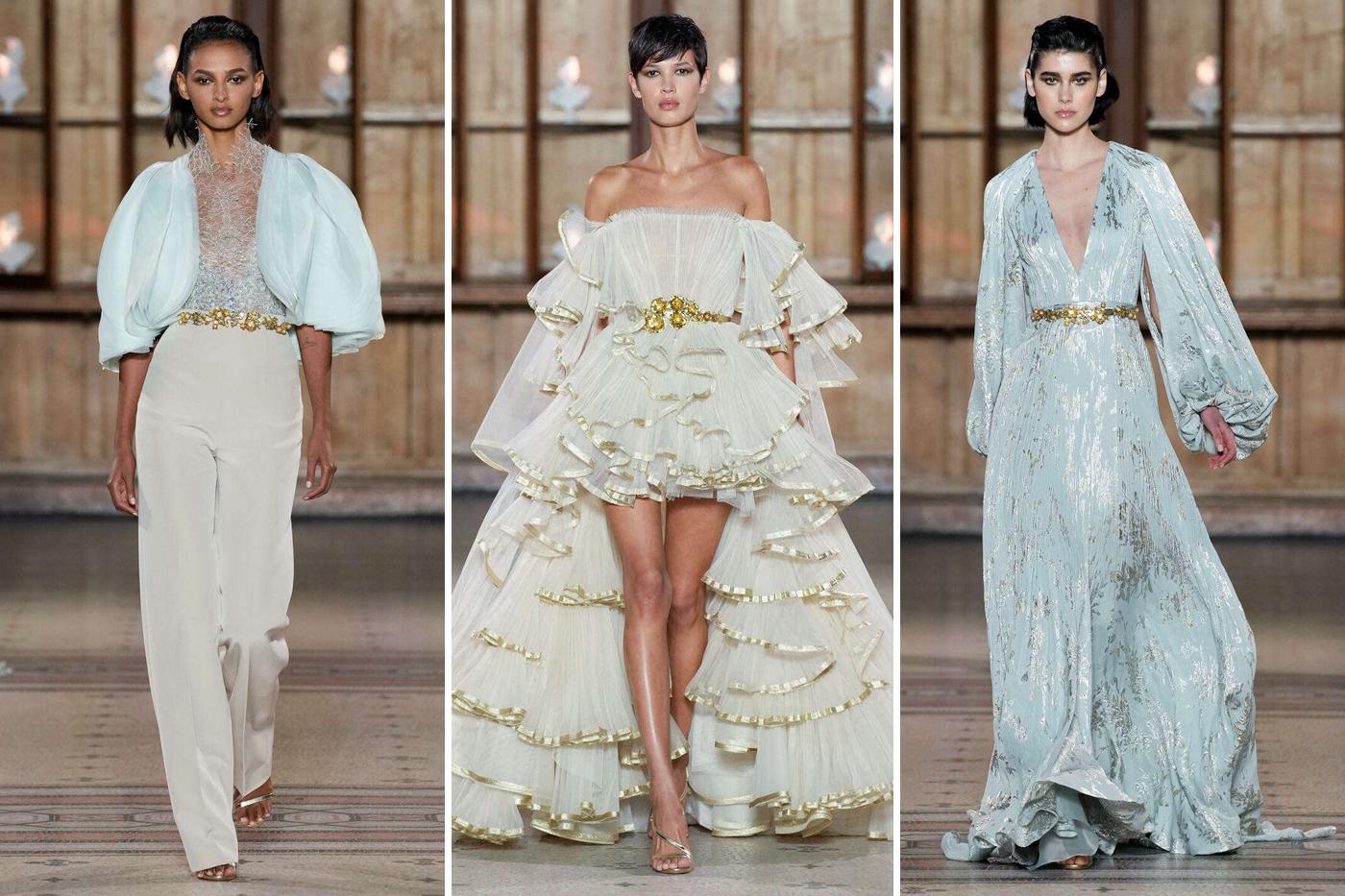 El diseñador Rami al ali -presento su coleccion más reciente esta semana en París. Sus creaciones incluyen vestidos deslumbrantes que reflejan el brillante cielo nocturno, asi como muchas de sus piezas en colores pasteles. 