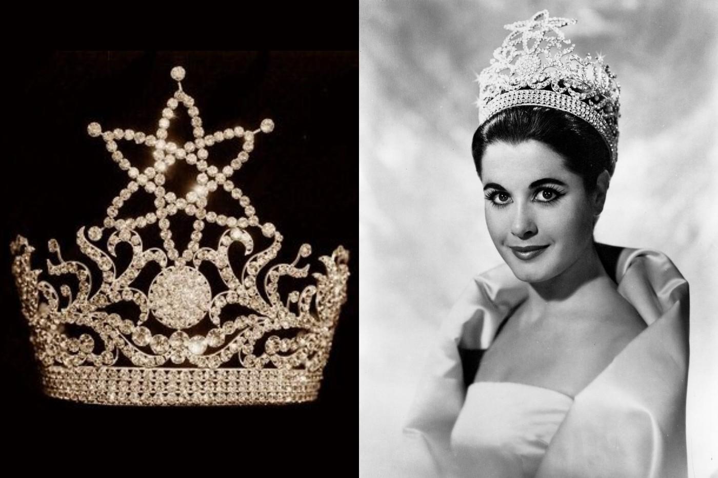 Corona Lady Rhinestone (1961-1962)La corona está completamente cubierta con diamantes de imitación, el extravagante diseño una estrella en el centro fue creado en conmemoración del décimo aniversario del certamen. Esta belleza solo fue portada por dos ganadoras: Marlene Schmidt y Norma Nolan.