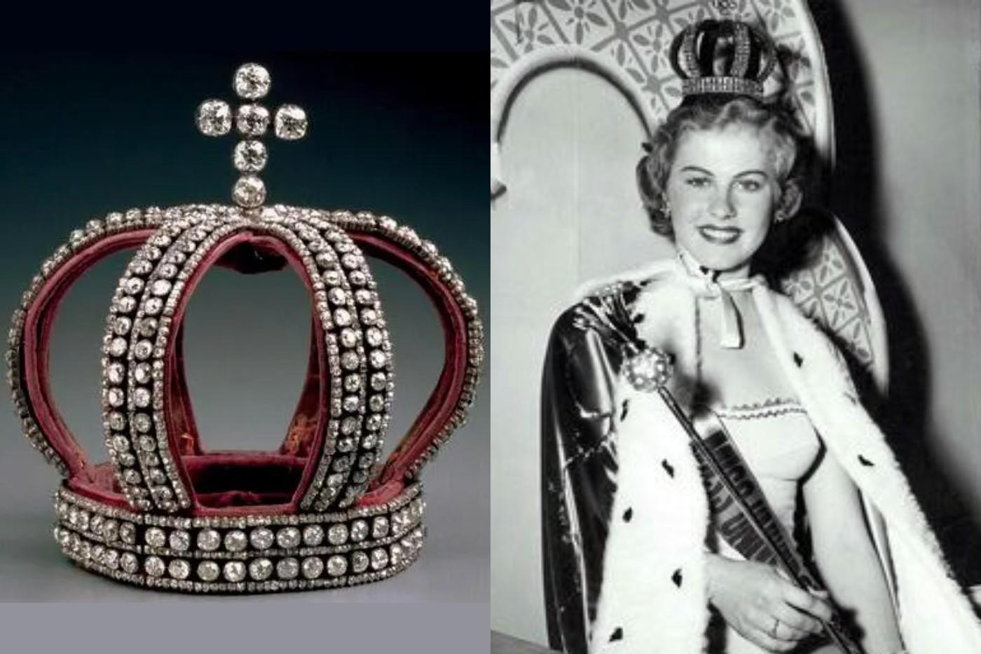 Corona Nupcial Imperial Romanov (1952)La primera corona de Miss Universe era perteneciente a la monarquía Rusa. En 1952, Armi Kuusela fue coronada como la primera Miss Universe de la historia y tuvo el honor de lucir esta corona. 