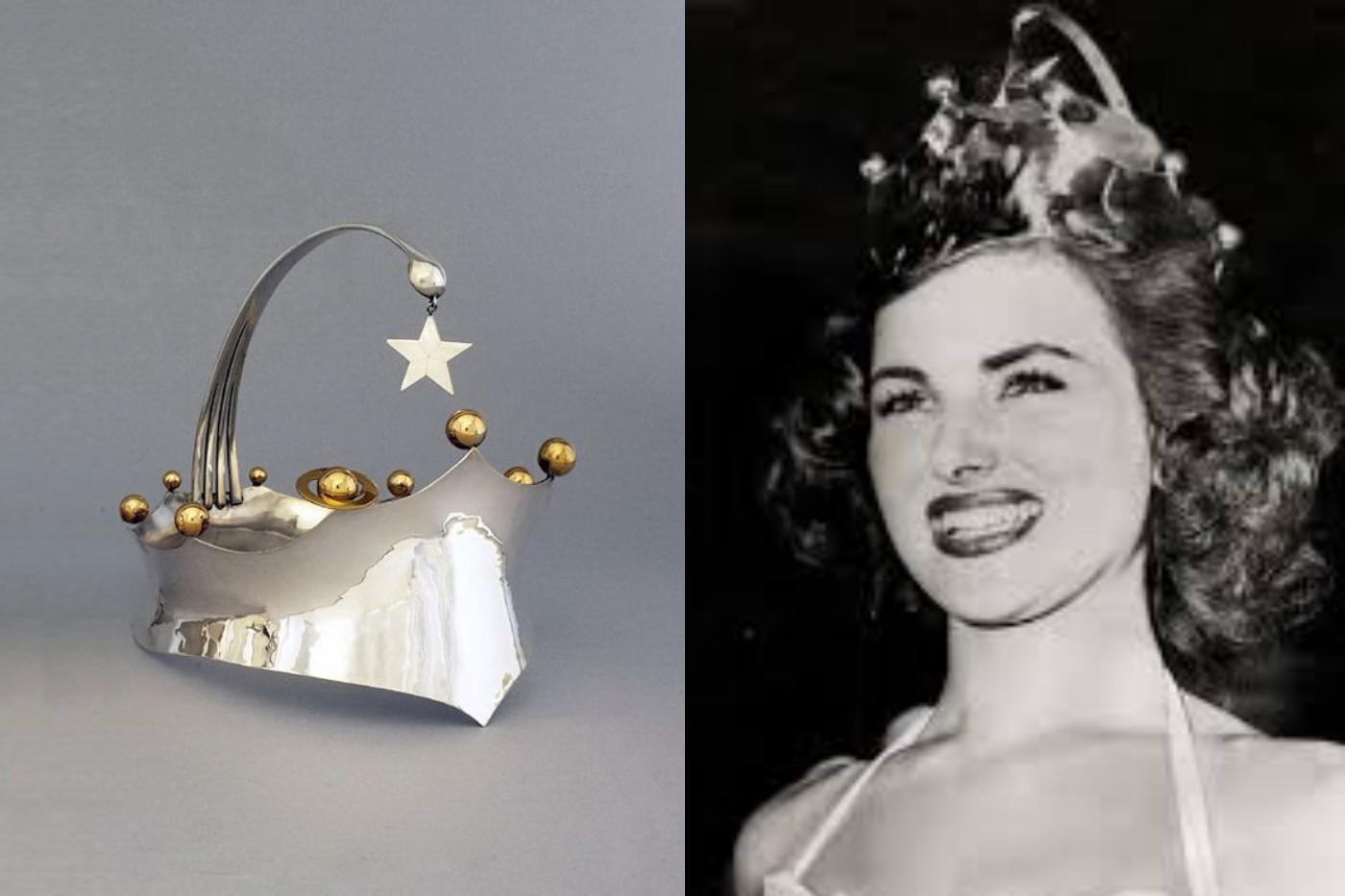 Corona Diadema Romanov (1953)El siguiente año, Christiane Martel usó la Corona Diadema Romanov, la primera corona diseñada específicamente para el certamen de belleza. La corona solo se usó ese año por lo que también se conoce como la Corona Christiane Martel, la única persona la portó.