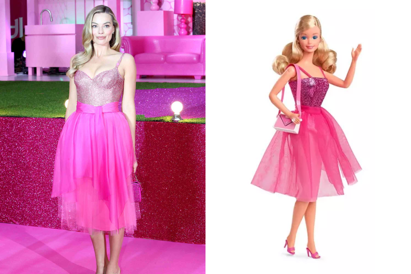 ¡Un rápido cambio de look y de nuevo a la alfombra rosa! Este outfit, también de Versace, representa la otra versión de la Barbie Day to Night. ¿No te encantan? 