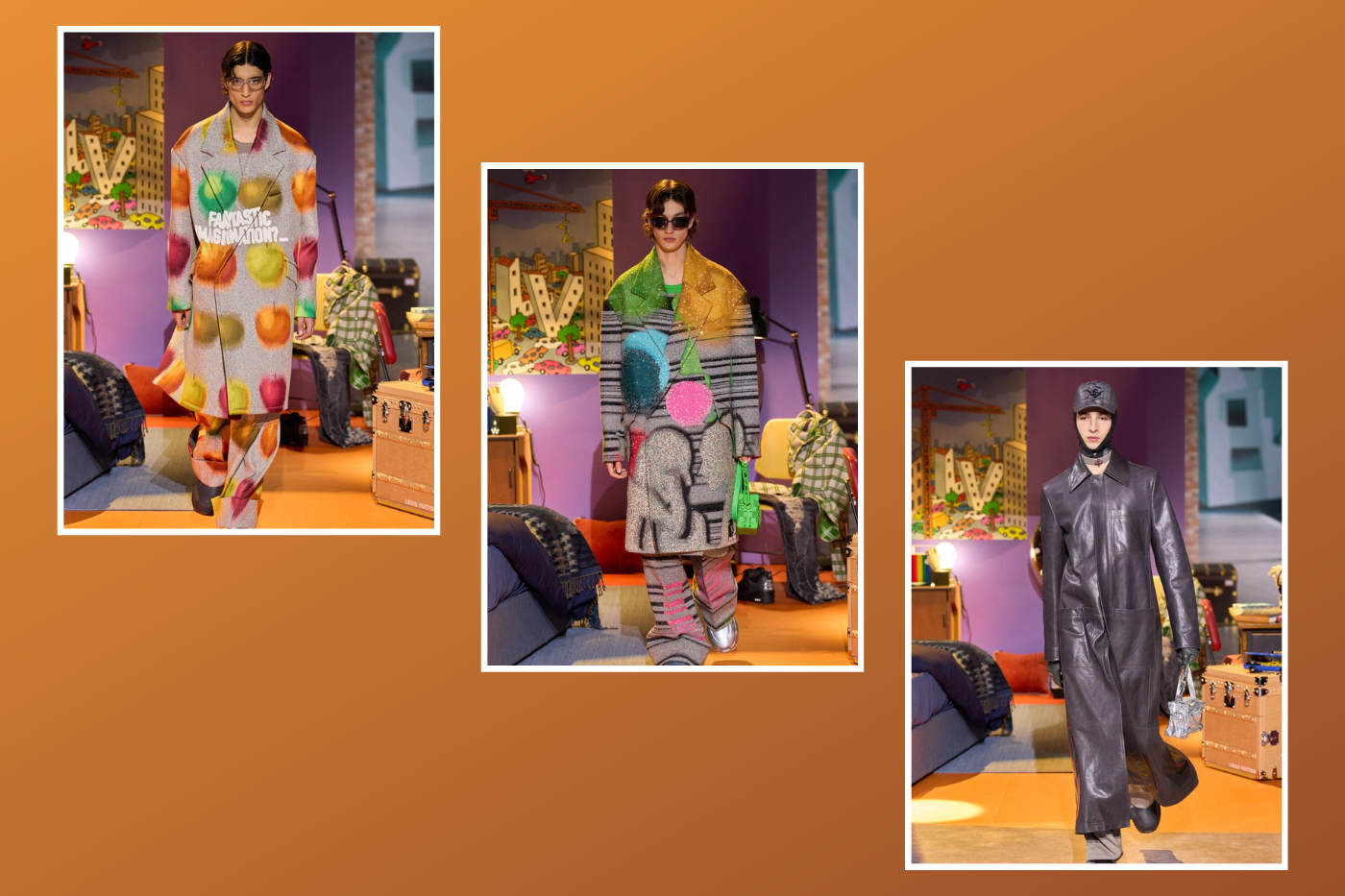 Louis Vuitton presentó su colección Fall/Winter 2023-2024 en París. Colm Dillane fue el diseñador escogido por la casa francesa para co-diseñar estas prendas luego del fallecimiento de Virgil Abloh. La temática de la pasarela hacía referencia a un niño convertido en hombre, por eso el escenario estaba creado por habitaciones donde se apreciaron el paso de un infante a la adolescencia y, luego, a la juventud. Los colores neutros se hicieron presente en las prendas, pero también usó un poco de verde, amarillo y naranja. Los abrigos largos ajustados a la medida, los chandales, uno que otro estampado, los sombreros y los bolsos con el logo de la marca fueron los predilectos por Dillane para esta colección. 