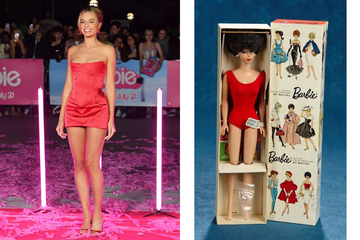La gira de prensa cerró con este minidress con corsé de Dilara Findikoglu, inspirado en la muñeca Brunette Bubble Cut de 1962. 