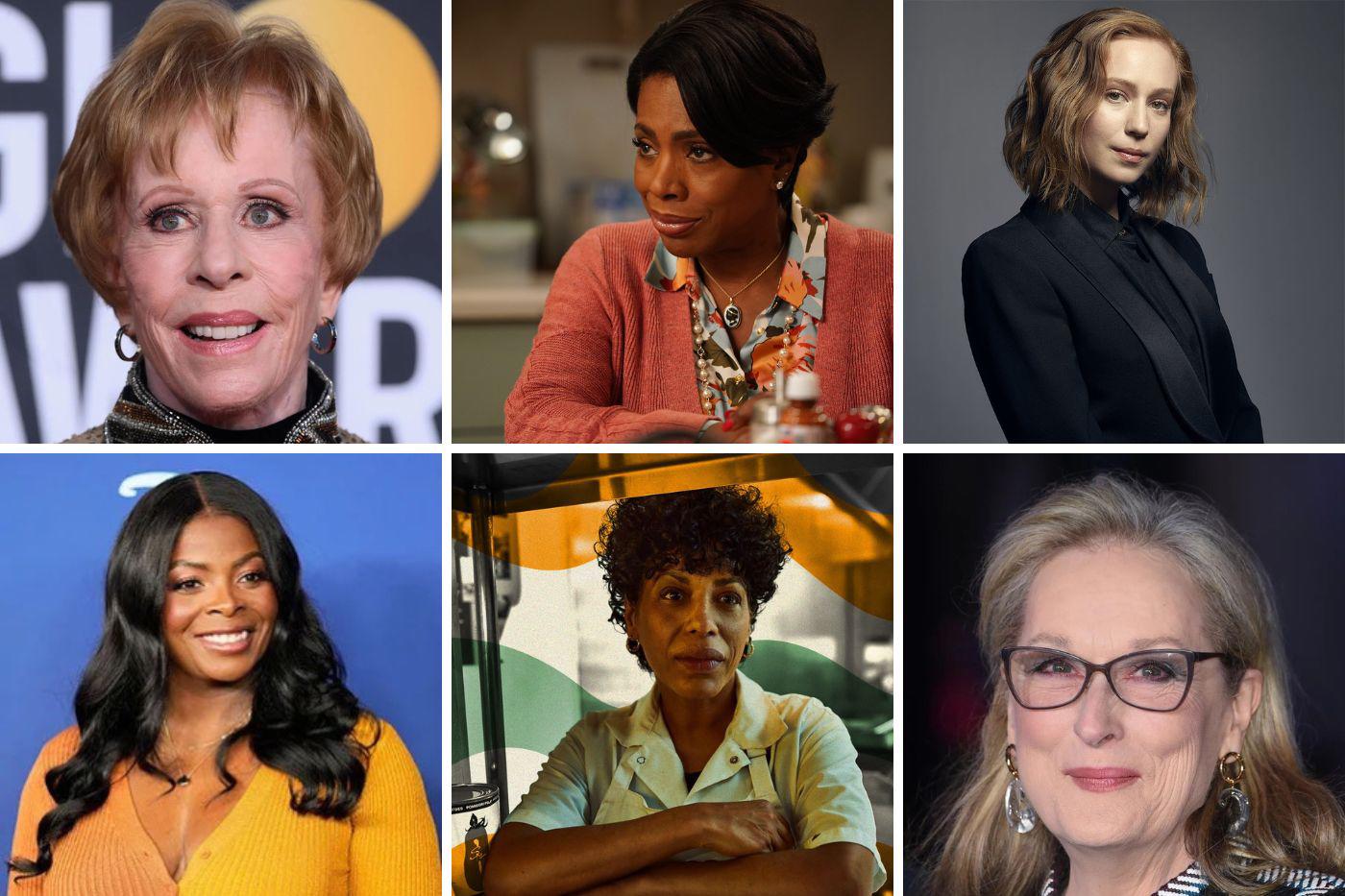 <b>Mejor actriz de reparto en una serie de comedia</b>: Carol Burnett (<i>Palm Royale), </i>Sheryl Lee Ralph (<i>Abbott Elementary), </i>Hannah Einbinder (<i>Hacks), </i>Janelle James (<i>Abbott Elementary), </i>Liza Colon-Zayas (<i>The Bear) y </i>Meryl Streep (<i>Only Murders in the Building) .</i>