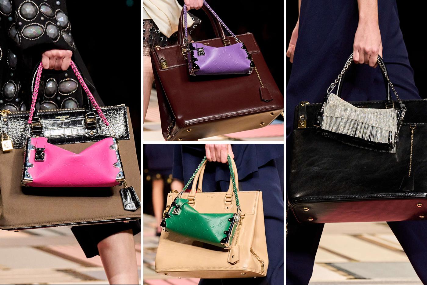  La pasarela mostró bolsos en diferentes tamaños y en tonos rosa fucsia, verde y morado. Añadiendo un toque divertido, el pequeño fue diseñado como un bolso complementario.